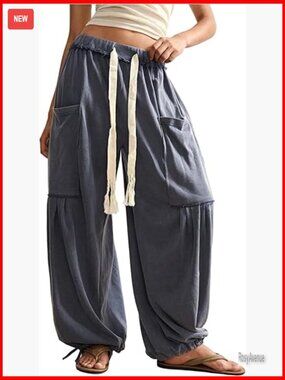 Baggy Boho Harem Pants Drawstring Wide Leg Sweatpants Joggers with Pockets